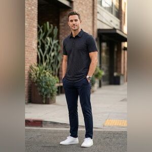 BYLT Basics Navy Polka Dot Polo Shirt